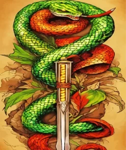 Green Snake And Sword Diamond Painting