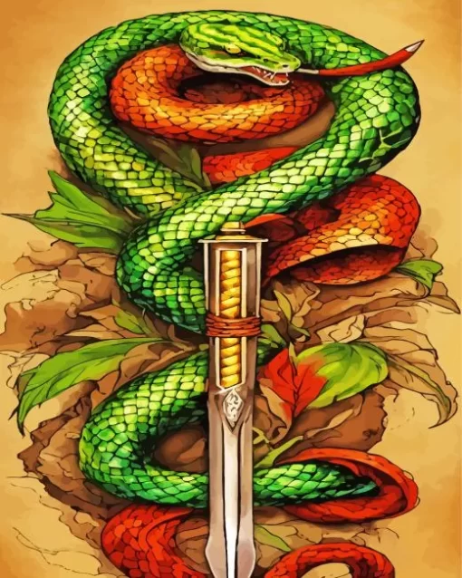 Green Snake And Sword Diamond Painting