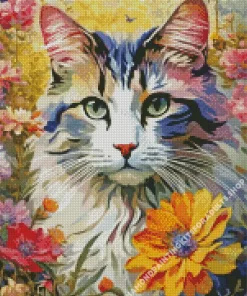 Grey Calico Portrait Diamond Painting