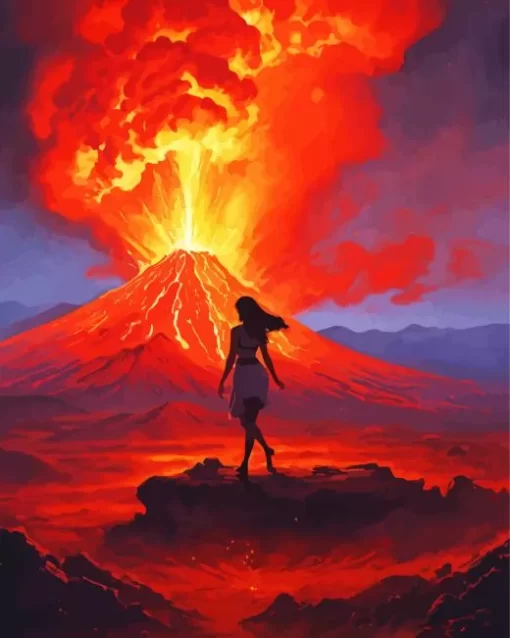 Lady And Volcano Diamond Painting