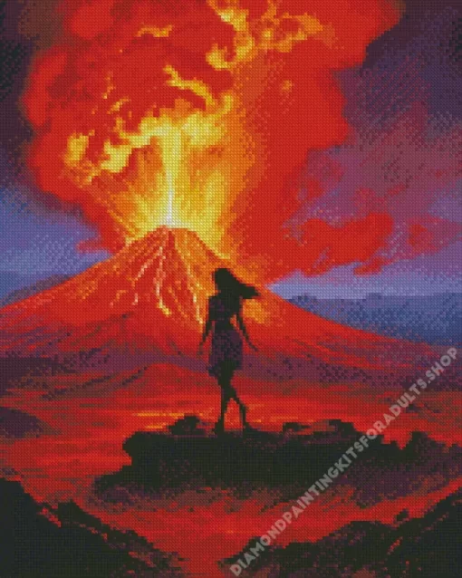 Lady And Volcano Diamond Painting