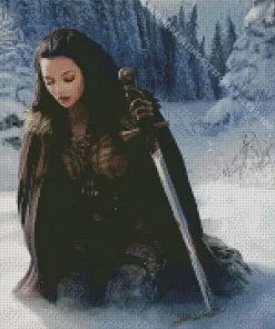 Lonely Female Warrior Kneeling Diamond Painting