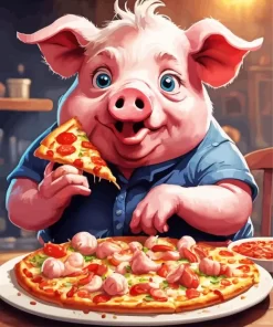 Pig Eating Pizza Diamond Painting