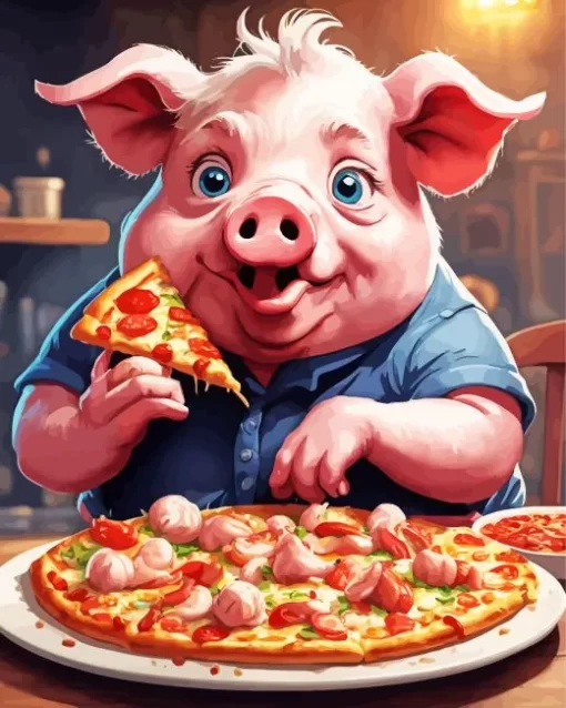 Pig Eating Pizza Diamond Painting