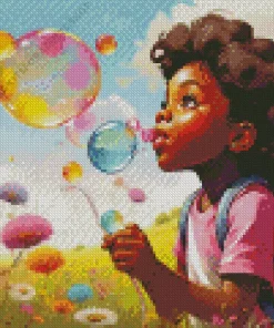 African Girl Blowing Bubble Art Diamond Painting