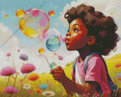 African Girl Blowing Bubble Art Diamond Painting