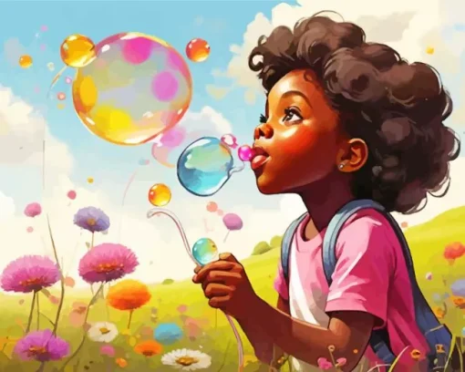 African Girl Blowing Bubble Art Diamond Painting