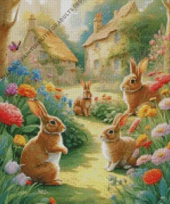 Blonde Bunnies Garden Diamond Painting