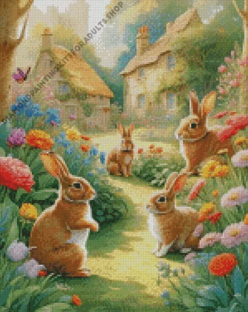 Blonde Bunnies Garden Diamond Painting