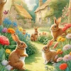 Blonde Bunnies Garden Diamond Painting