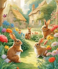 Blonde Bunnies Garden Diamond Painting