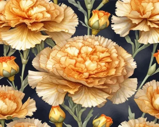 Golden Blooming Carnation Diamond Painting