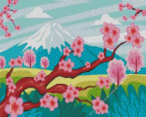 Illustration Blossom Landscape Diamond Painting