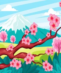 Illustration Blossom Landscape Diamond Painting