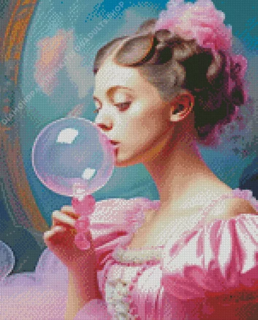 Woman Blowing Bubble Gum Diamond Painting