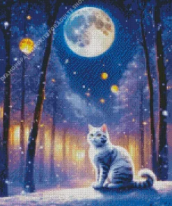 Aesthetic Full Moon Cat Diamond Painting