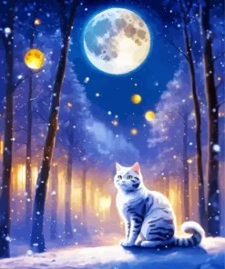 Aesthetic Full Moon Cat Diamond Painting