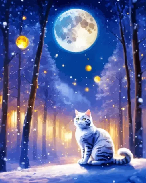 Aesthetic Full Moon Cat Diamond Painting