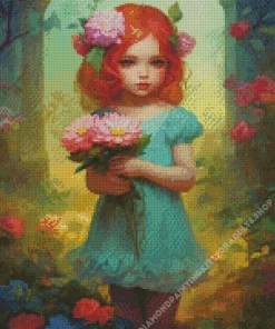 Aesthetic Girl And Flowers Diamond Painting