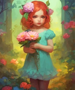 Aesthetic Girl And Flowers Diamond Painting