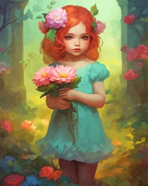 Aesthetic Girl And Flowers Diamond Painting