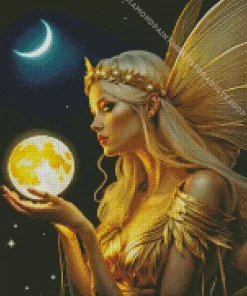 Blond Fairy Holding Moon Diamond Painting