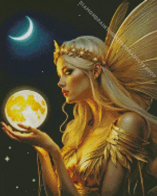 Blond Fairy Holding Moon Diamond Painting