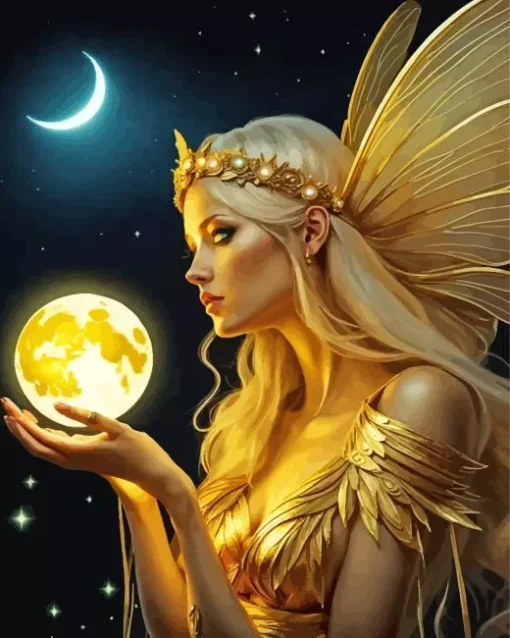 Blond Fairy Holding Moon Diamond Painting