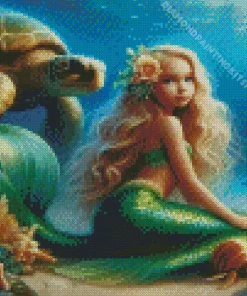 Blond Mermaid And Turtle Diamond Painting