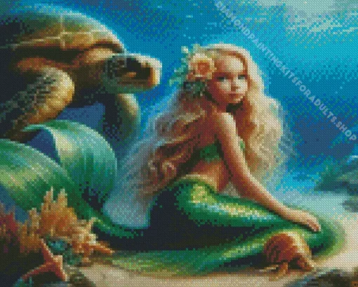 Blond Mermaid And Turtle Diamond Painting