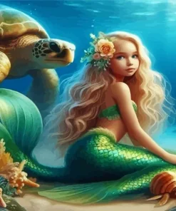 Blond Mermaid And Turtle Diamond Painting