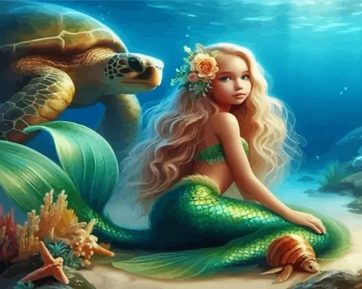 Blond Mermaid And Turtle Diamond Painting