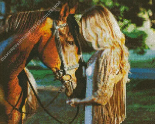 Blonde And Horse Diamond Painting