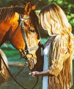 Blonde And Horse Diamond Painting