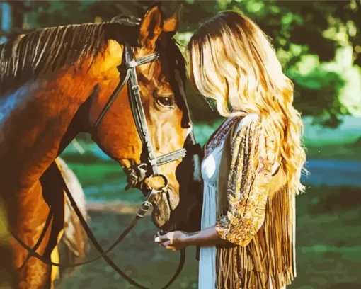 Blonde And Horse Diamond Painting