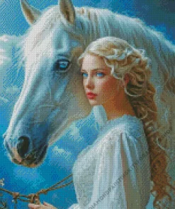 Blonde Girl And Horse Diamond Painting