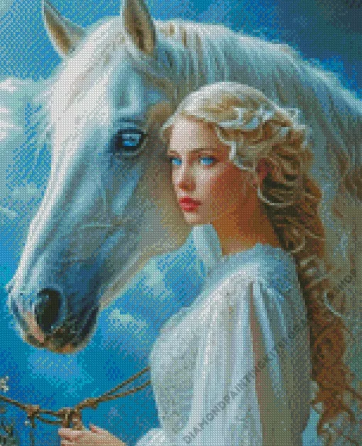 Blonde Girl And Horse Diamond Painting