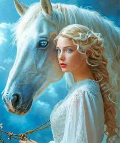 Blonde Girl And Horse Diamond Painting