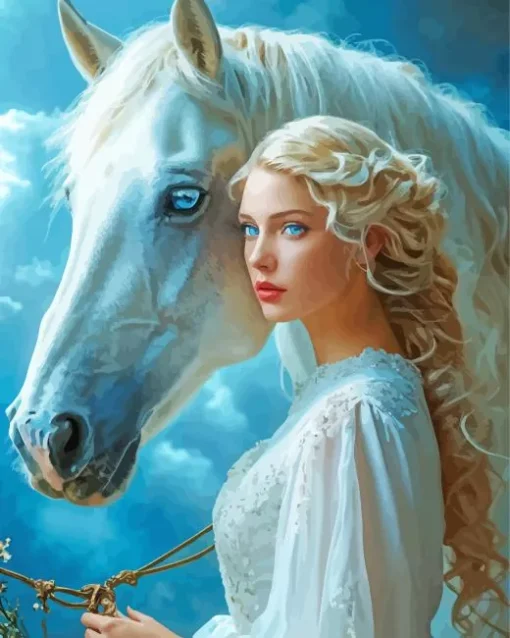 Blonde Girl And Horse Diamond Painting