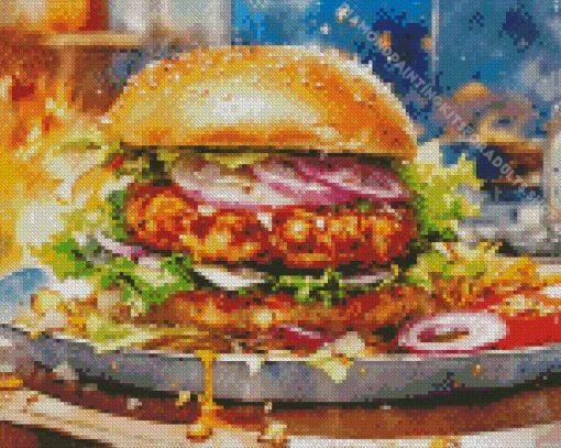 Chicken Burger Fast Food Diamond Painting