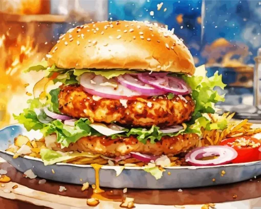 Chicken Burger Fast Food Diamond Painting