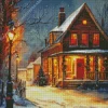 Christmas Farmhouse In The Snow Diamond Painting