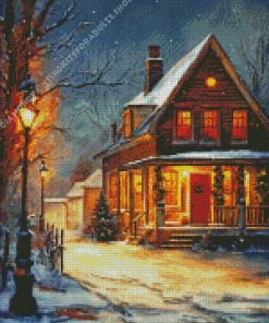 Christmas Farmhouse In The Snow Diamond Painting