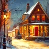 Christmas Farmhouse In The Snow Diamond Painting