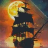 Cool Pirate Ship Silhouette Diamond Painting