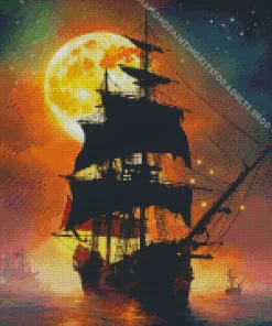 Cool Pirate Ship Silhouette Diamond Painting