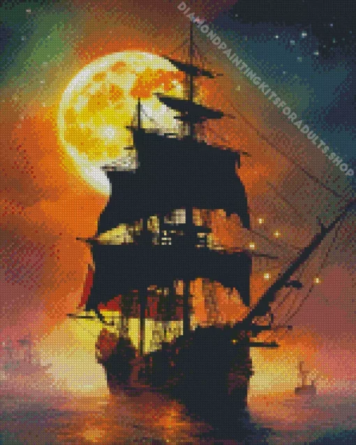 Cool Pirate Ship Silhouette Diamond Painting