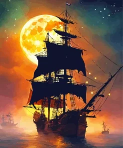 Cool Pirate Ship Silhouette Diamond Painting