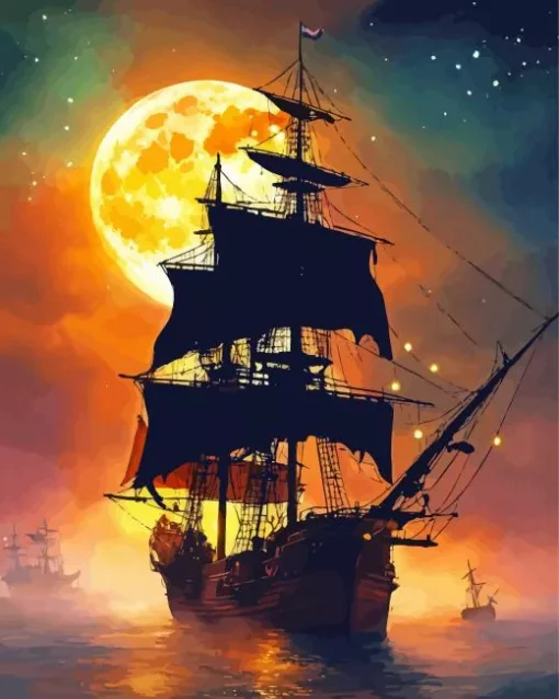 Cool Pirate Ship Silhouette Diamond Painting