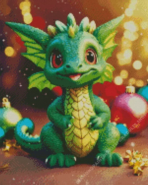 Cute Fantasy Emerald Dragon Diamond Painting